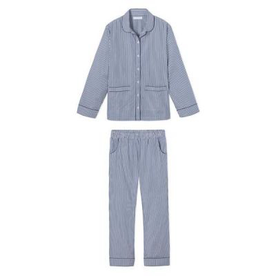 LAKE | Poplin Piped Pants Set In Navy Stripe